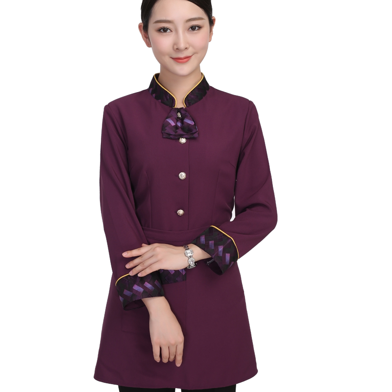 酒店餐饮服务员工作服长袖女中式餐厅火锅饭店工作服秋冬套装加棉