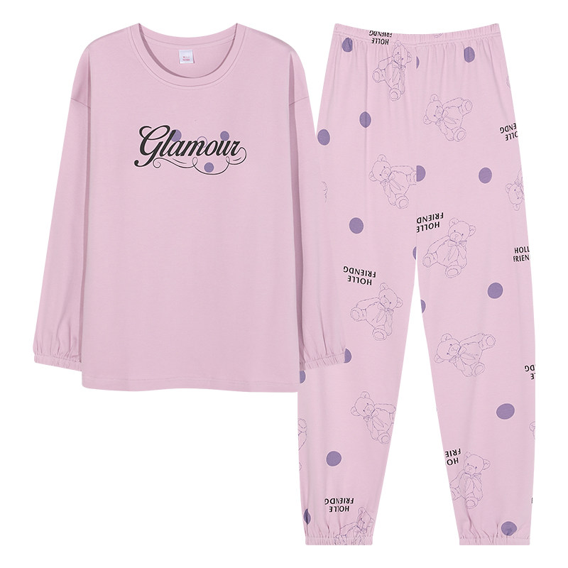 胸垫款可外穿秋冬家居服套装睡衣