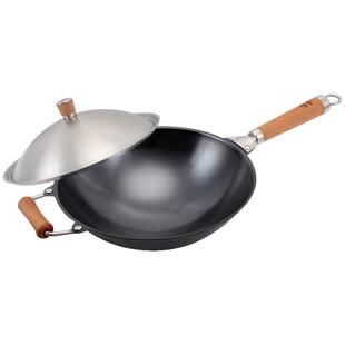 美思工房精釜炒锅铁锅老式家用圆底尖底炒菜锅家用炒锅煤气灶专用