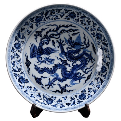 大明宣德龙凤赏盘客厅公司摆件