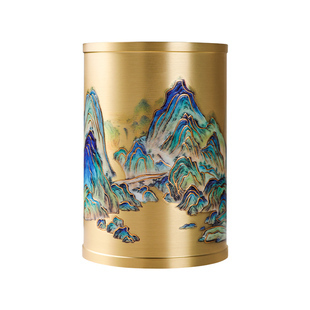 毛笔笔筒收纳盒黄铜金属笔筒创意高级感文房四宝桌面摆件学生笔筒