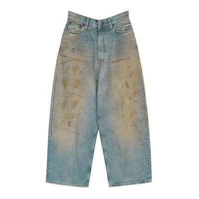 前卫时髦复古做脏茧形脏脏牛仔裤