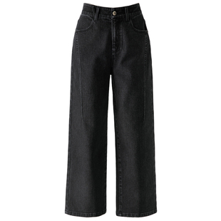 黑色直筒牛仔裤女小个子裤子2026新款春季女裤九分高腰窄版阔腿裤