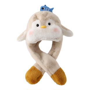 企鹅帽子围巾一体儿童冬季捏耳朵会动的围脖小男孩超好看护耳冬天