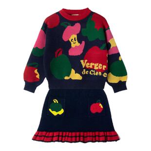 clanc潮牌童装25秋季新品女童时尚洋气可爱卡通圆领针织毛衫套装