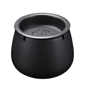 康乐品带盖黑陶茶渣缸陶瓷桌面废水缸茶水分离建水复古茶缸配件