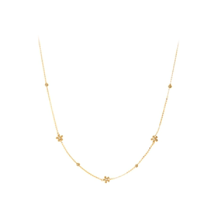 AIR-HORIZON金色花朵皓石通体纯银项链女小众高级感精巧锁骨颈链