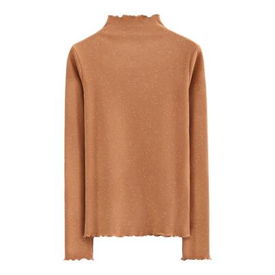 荷叶边高领德绒修身保暖打底衫