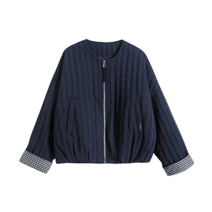 it:CHOCOOLATE藏青色格纹羽绒服女冬季新款韩系宽松百搭轻薄棉服