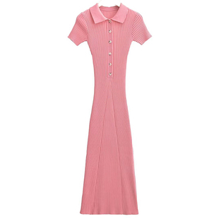 怪力酱polo领针织连衣裙女秋御姐修身紧身气质长款短袖鱼尾包臀裙