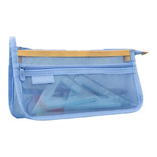 欧力益三角立体大容量双层笔袋学生用透明网纱袋方形手提铅笔袋迷你随身多功能收纳袋零钱包男女生简约铅笔盒