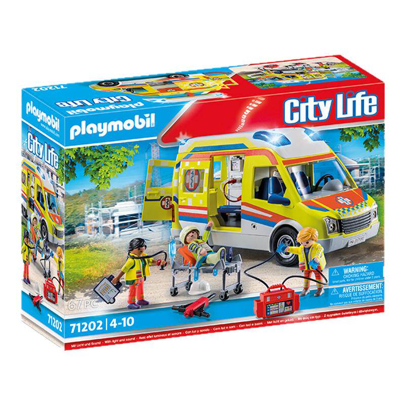 playmobil摩比世界带灯光和音效的救护车摆件模型儿童玩具71202