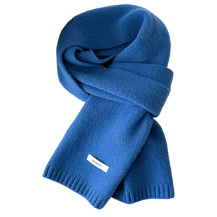 静谧高级冰川蓝色系围巾100%澳洲纯羊毛女秋冬保暖针织百搭女围脖