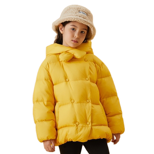 美特斯邦威童装女童短款连帽羽绒服冬新款儿童保暖围脖双排扣羽绒