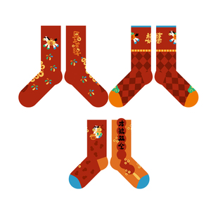 亲子装红色袜子三口之家全棉袜母女款母子袜三双五口六口七口八口