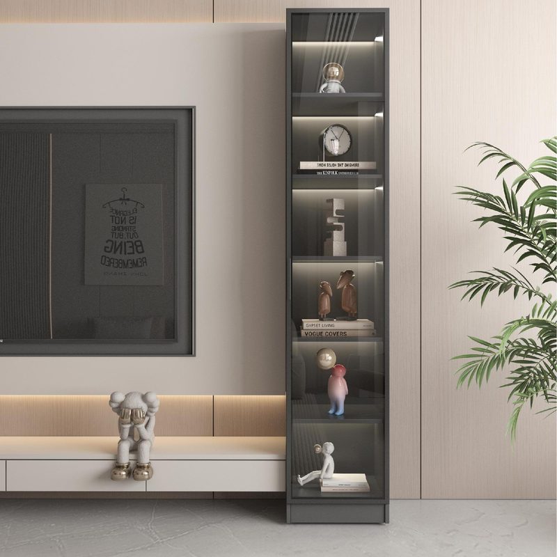 客厅电视柜侧边立柜收纳柜带门木柜置物柜展示柜窄高柜单柜木柜