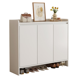 鞋柜家用门口一体靠墙入户实木带门收纳柜走廊用电梯小窄多层鞋架