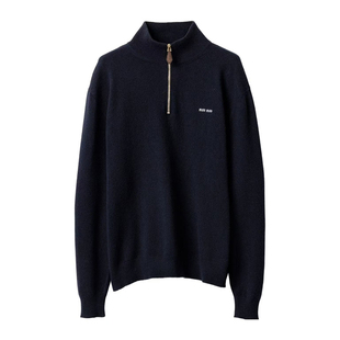 miu miu谬谬 25秋冬深蓝色羊绒微标拉链针织毛衣正品代购MMLB7517