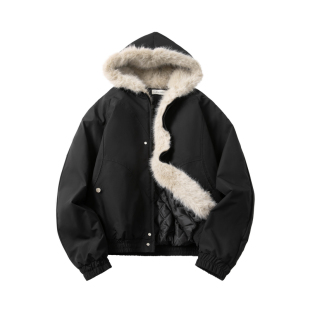 冬季美式座山雕情侣羽绒服毛领男款外套短款连帽派克服加厚棉服