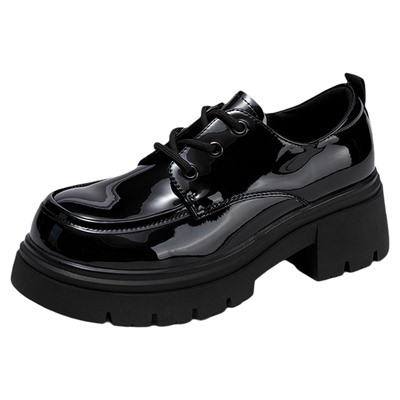 达芙妮厚底乐福鞋女款黑色小皮鞋