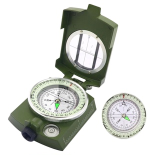 中文美式军绿色指南针指北针罗盘多功能户外金属指南针便携带布包