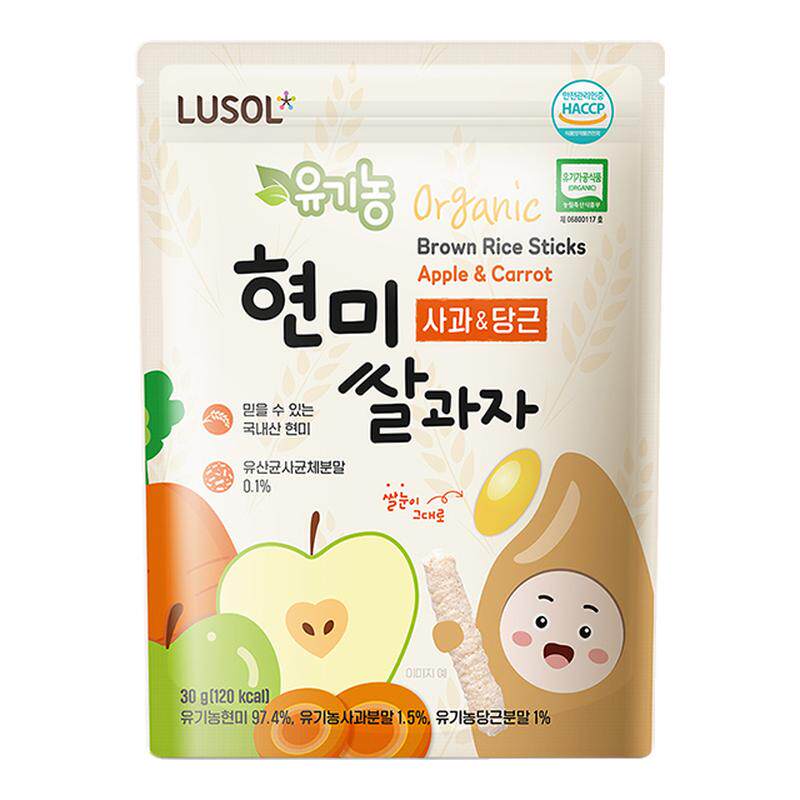 LUSOL纯爱宝蓓手指泡芙韩国有机添加益生菌手指形状非油炸健康30g