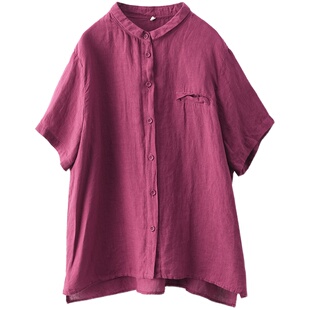 复古法国雨露亚麻敦厚炒色衬衫女文艺单排扣开衫上衣文艺纯色衬衣