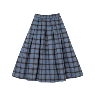 踏进银河 日杂女孩 格纹呢子松紧腰半身裙复古百搭毛呢格子百褶裙