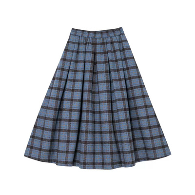 复古格纹呢子半身裙百搭百褶裙
