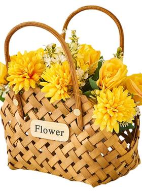 向日葵仿真花竹编花篮家居饰品
