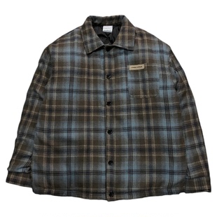 复古风蓝棕色格子衬衫男款保暖加厚衬衣男女宽松高端外套薄款上衣