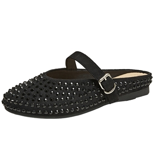 百田森法式甜酷渔网鞋水钻包头拖鞋女款2025新款外穿拖鞋女平底鞋