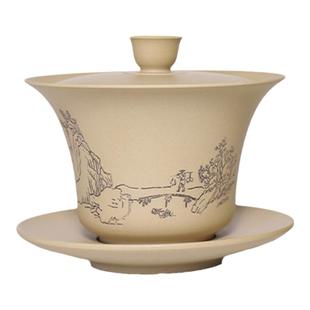 云南建水紫陶盖碗茶壶百克悬停三才盖碗高档单个茶杯薄泡非白瓷器