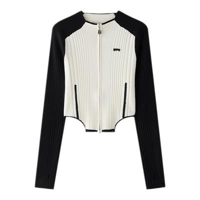 N·MORE设计师品牌 慕斯粉拼色双开拉链马鞍肩羊毛针织衫