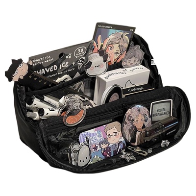 大容量痛包笔袋可拆卸透明层高颜值ins风黑色耐脏多层分类男生文具盒铅笔袋初中女生可站立式透明可放吧唧