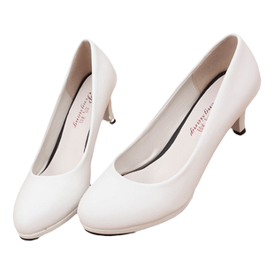 3公分低跟大码黑色职业正装面试皮鞋女5cm中跟圆头白色高跟单鞋子