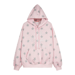 Amoeba韩系复古满印星星荧光绿连帽卫衣女春季新款宽松设计感帽衫