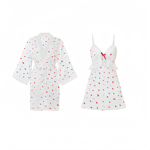 法国高端轻奢真丝睡衣性感纯欲风蕾丝吊带睡裙睡袍套装带胸垫聚拢