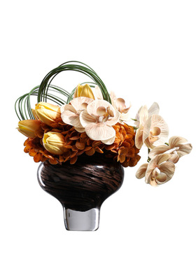 妖及老钱风黑金玻璃花艺摆件