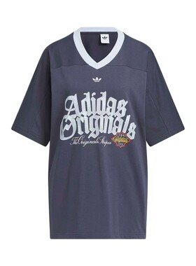 adidas阿迪达斯三叶草V领半袖球衣2026夏女宽松透气短袖T恤KT3063