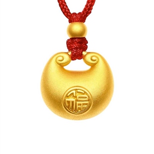 足金包银小胖福项链平安锁吊坠仿真黄金小金坨满月生日礼物送女友