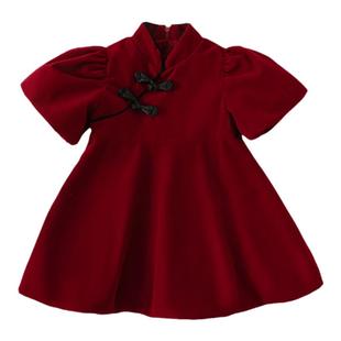 女童汉服儿童裙子周岁女宝宝新中式礼服冬装小女孩连衣裙春季唐装