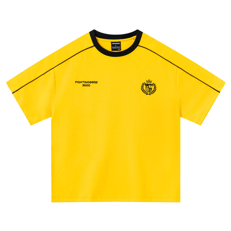 夏季重磅国潮刺绣潮牌黄色短袖T恤 男潮美式宽松半袖男生衣服上衣