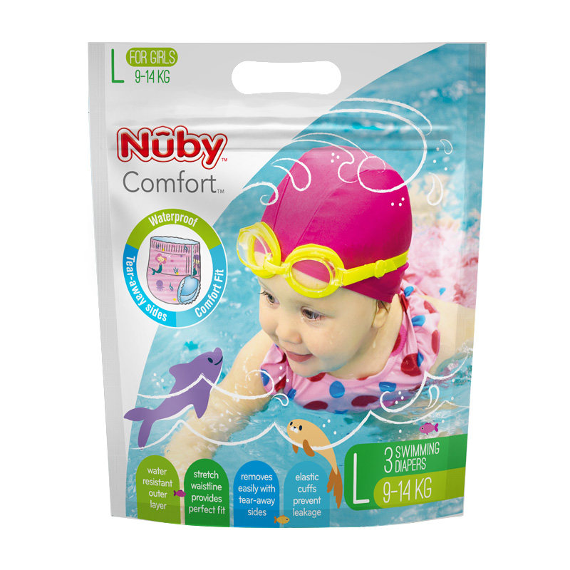 Nuby努比婴儿游泳纸尿裤女宝一次性泳裤保护隐私防水尿不湿L码6片