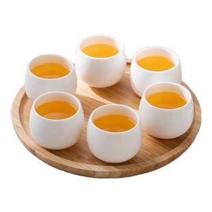 羊脂玉瓷茶杯家用待客杯120ml主人杯陶瓷茶具杯子6个装带托盘包邮