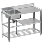 不锈钢水槽带平台支架一体单槽洗菜盆台面洗碗池带防水板洗手盆大