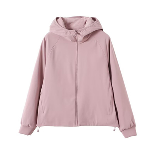 BANA日单外贸出口粉色宽松连帽摇粒绒两面穿防风外套女短款加绒衣