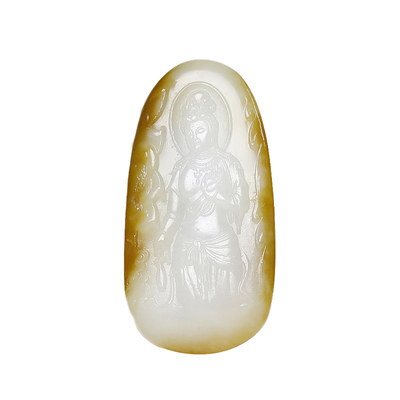 观音赐福和田玉糖羊脂白玉吊坠