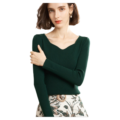 MintSiren桃心V领套头修身毛衣