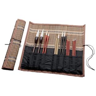 御宝阁中国风大容量毛笔笔帘毛笔袋古风水彩笔笔帘毛笔收纳笔袋卷笔帘收纳包竹制笔联文房四宝书法国画用品